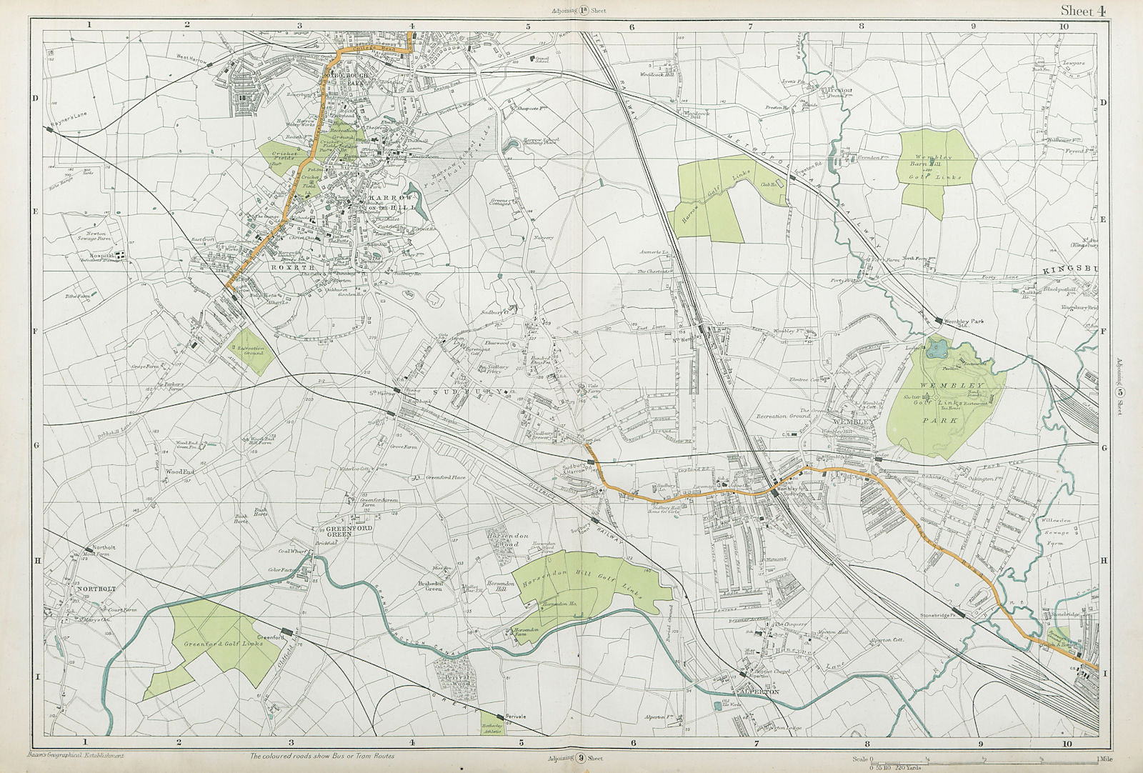 HARROW WEMBLEY BRENT Sudbury Greenford Northolt Kenton Alperton. BACON  1920 map
